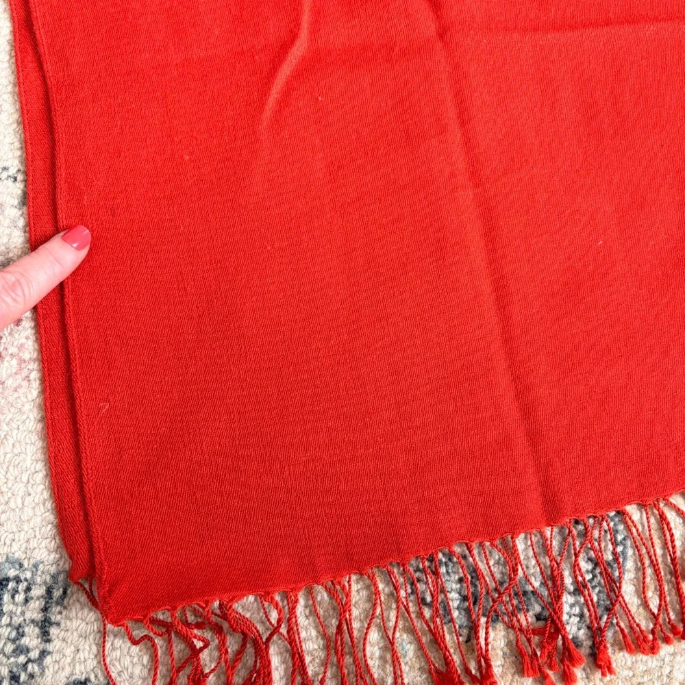 Vintage Anichini Diviya Silk Pashmina Handmade Scarf Fringe Wrap Shaw Orange/Red